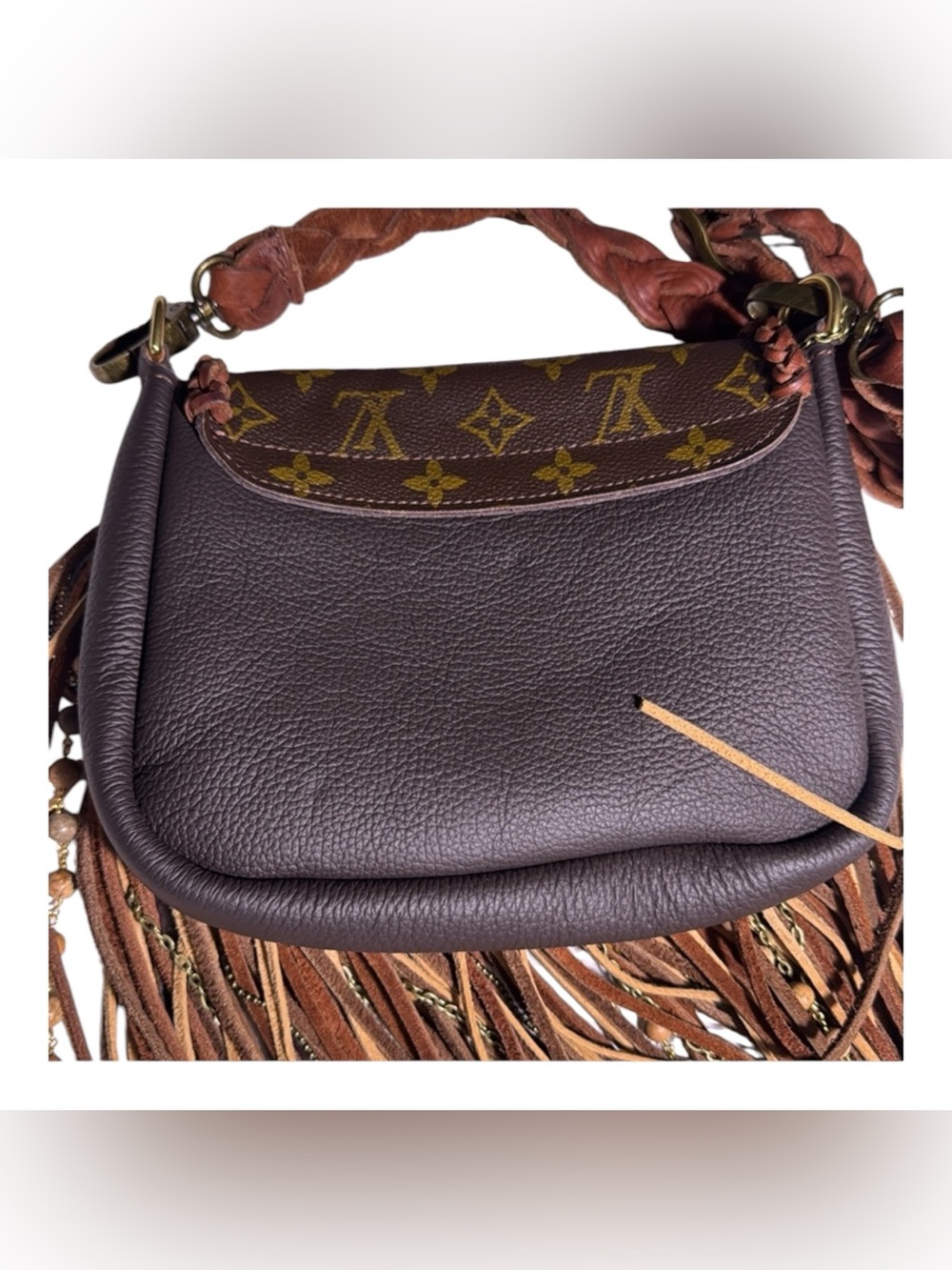 Louis Vuitton-Inspired Brown Fringe Crossbody Bag - Picture 8 of 12